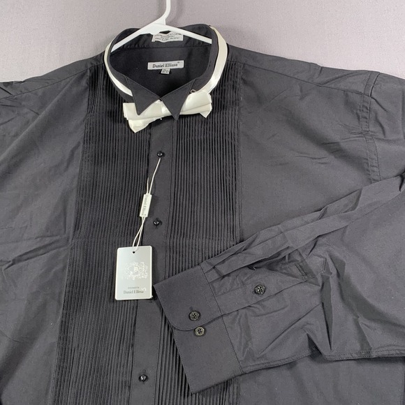 Daniel Ellissa Tuxedo Shirt Mens 19.5 36/37 Black Pleated Front Bow Tie DS3005TX - Picture 1 of 12